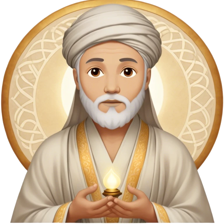 Cinematic Realistic Rumi Portrait Emoji, depicted as a mystical poet with soulful eyes and flowing traditional robes, rendered with delicate textures and ethereal soft lighting that captures his transcendent spiritual wisdom. emoji