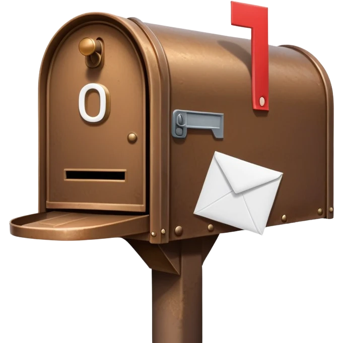 A brown mailbox next to a white letter emoji