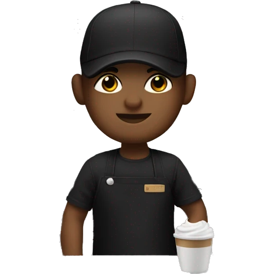 barista making coffee in black apron and black t-shirt in cap emoji