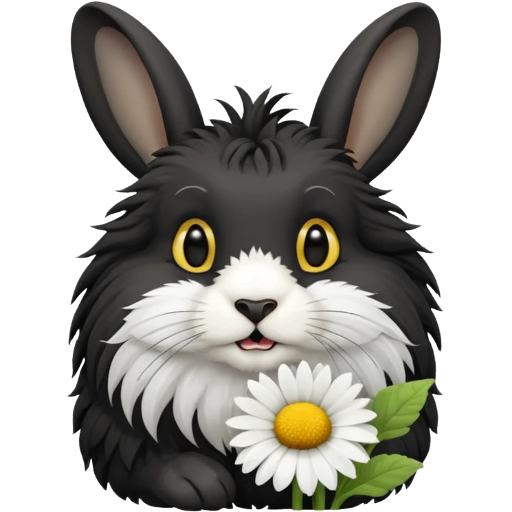 black lionhead rabbit eating a daisy emoji