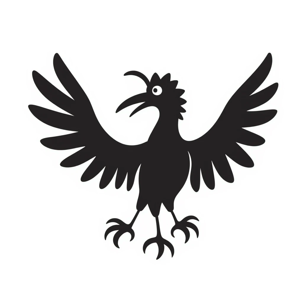 Hand-drawn liver bird, mythical bird symbol of Liverpool, cormorant-like bird with outstretched wings emoji