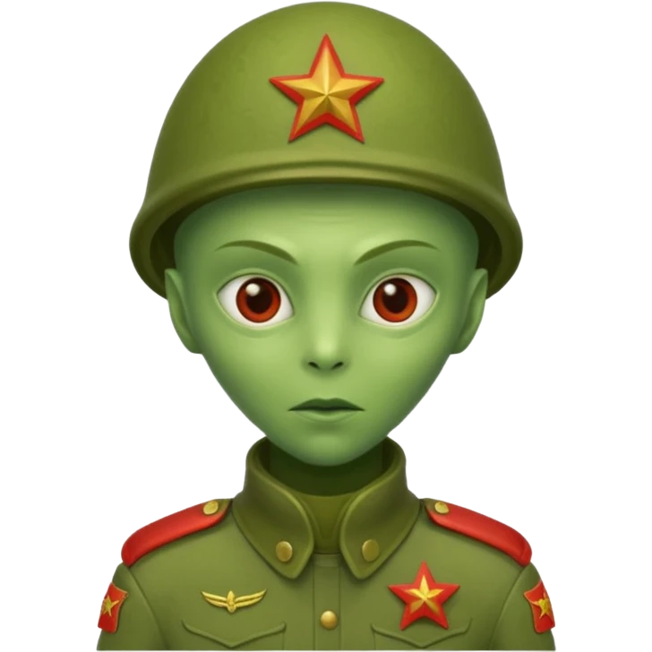 alien, wearing cccpp soldier custome, half body emoji