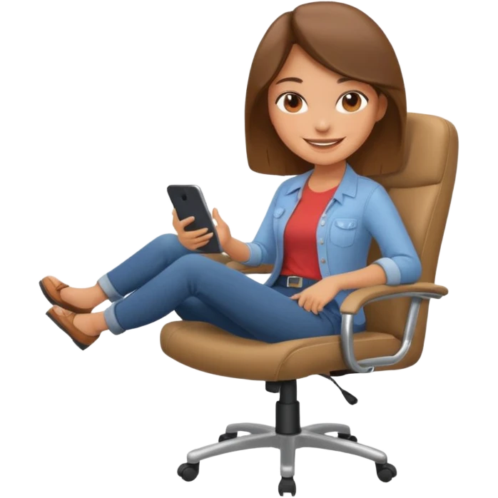 Cartoon faced girl relaxing in an office chair and smiling  emoji