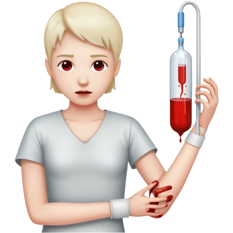 person with a calm expression, blood bag hanging beside them, tube connected to their arm emoji