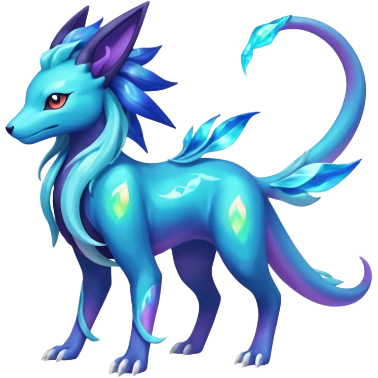 Shiny Irideacent Nebula Suicune-Aurorus-Salandit-Glaceon-Meganium-fusion (full body) emoji