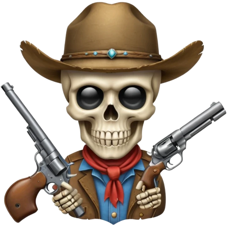 A skull with a vowboy hat and a gun emoji