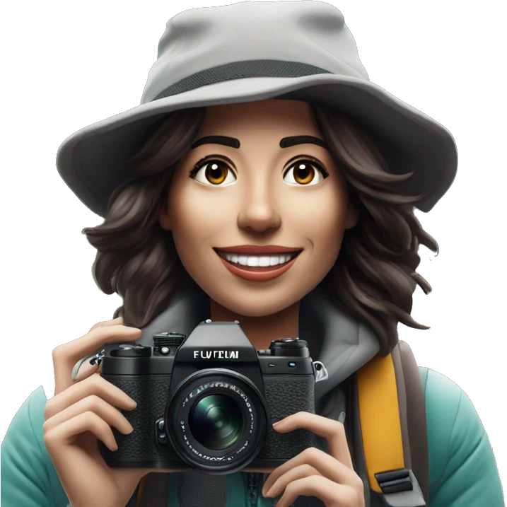 woman photographer fujifilm camera hiking taking photo brunette emoji