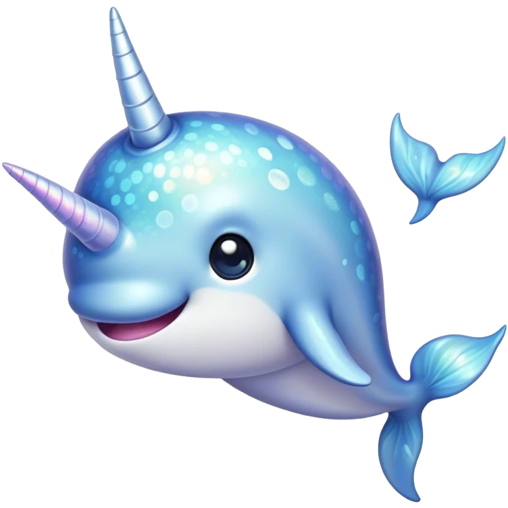 Cinematic Cute Cute Narwhal Portrait Emoji, Head tilted playfully and inquisitively, featuring a charming, sleek body with softly iridescent skin, a prominently spiraled tusk and large, twinkling eyes full of gentle wonder, Simplified yet irresistibly adorable features, highly detailed, glowing with a warm, inviting ocean glow, high shine, affectionate and lively, stylized with a touch of magical sea whimsy, soft glowing outline, capturing the essence of a mischievous yet endearing cute narwhal that seems as if it could frolic out of the screen into your heart! emoji