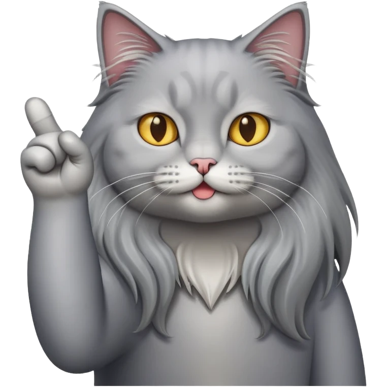 Gatto grigio pelo lungo che alza dito medio emoji