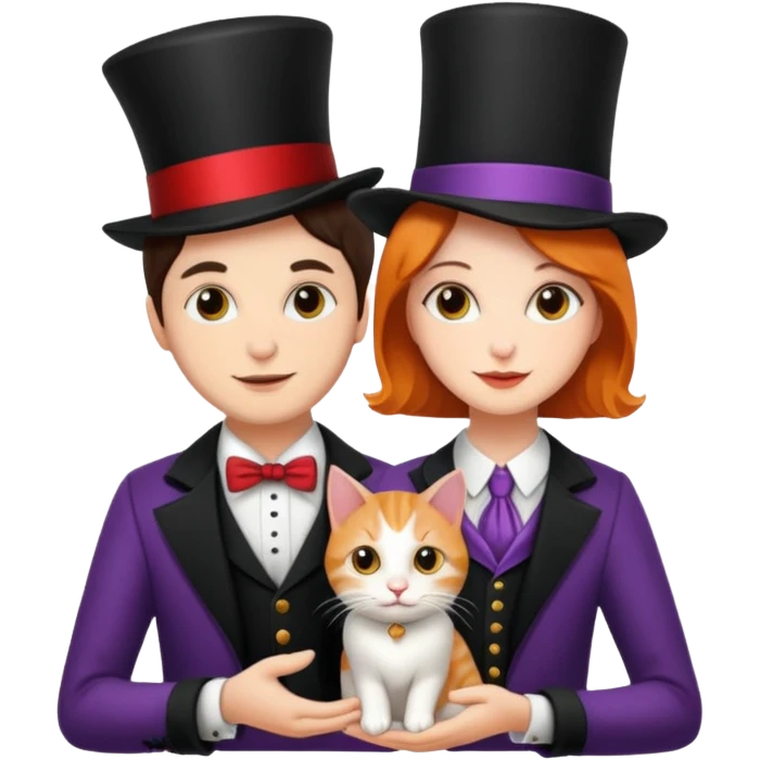 magician couple and their pet cat emoji
