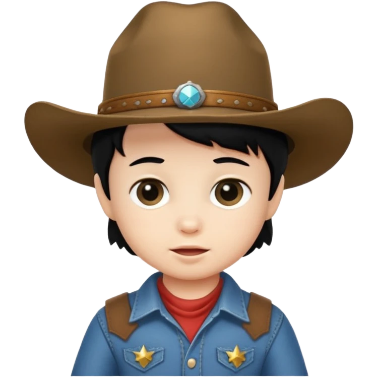 A baby with black hair wearing a cowboy hat emoji
