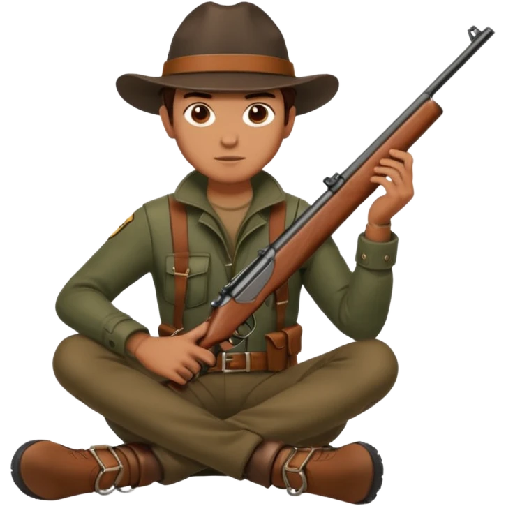 male hunter sitting and holding a rifle, minimal background emoji