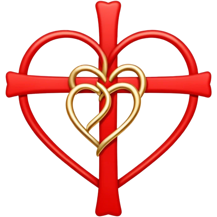 Two red  heart outlines  entwined with a simple gold cross  emoji