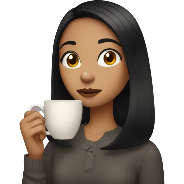 Girl with black hair sipping tea emoji