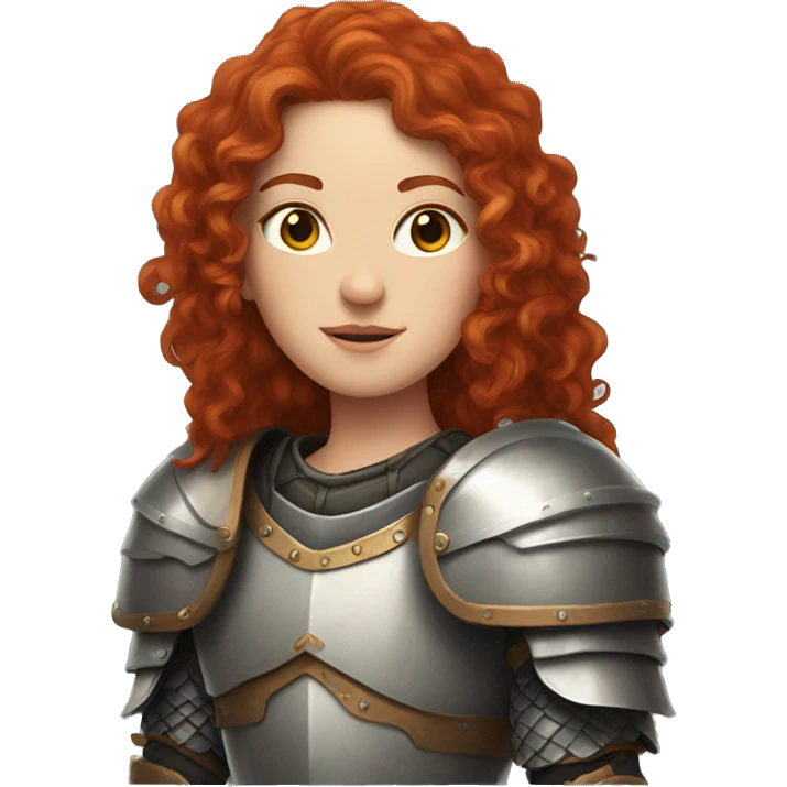 a white girl with long red curly hair and freckles, wearing armor emoji