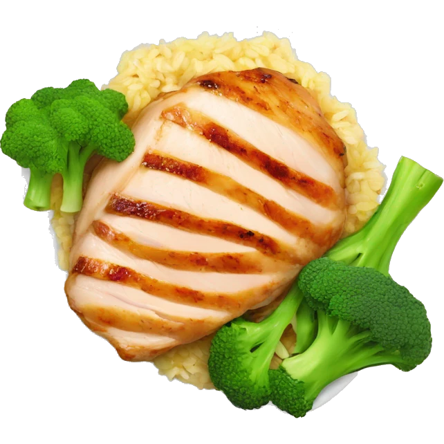chicken breast, broccoli, and rice emoji