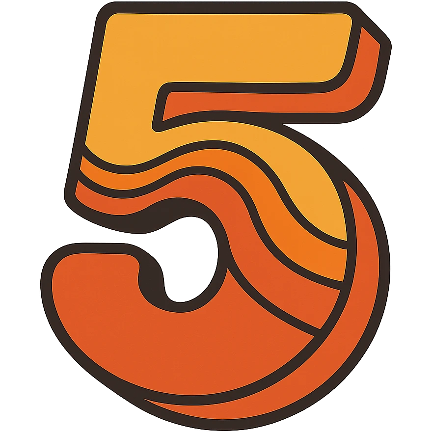 number 5 in a retro 70s style, with wavy lines and orange-yellow gradient emoji