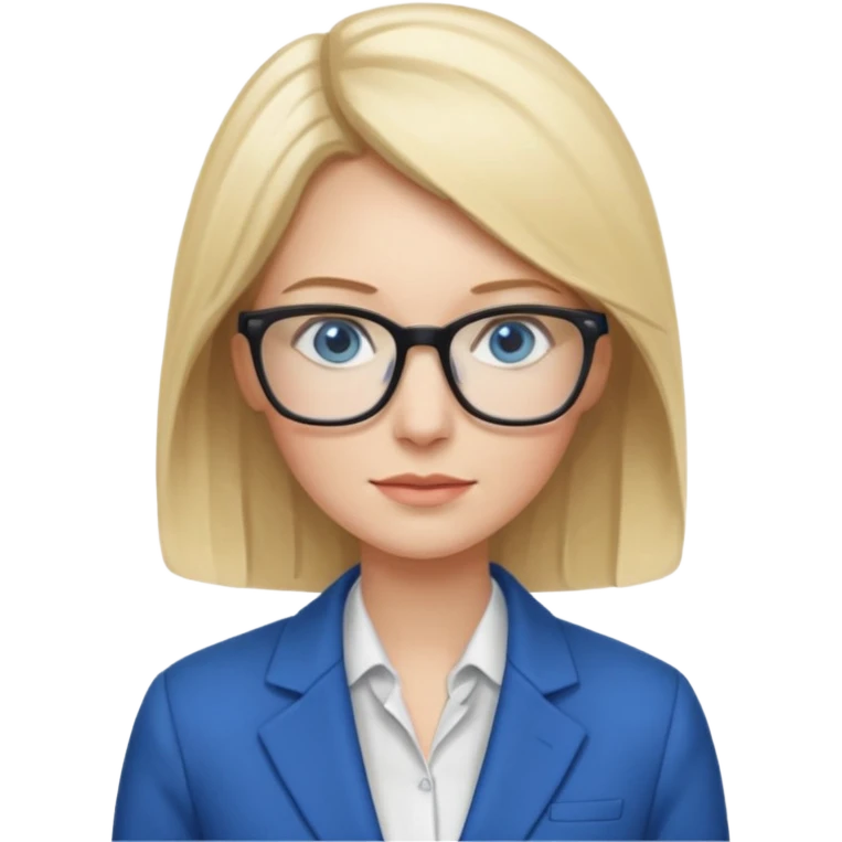 a woman, blonde highlights in hair, glasses and blue eyes. teacher emoji
