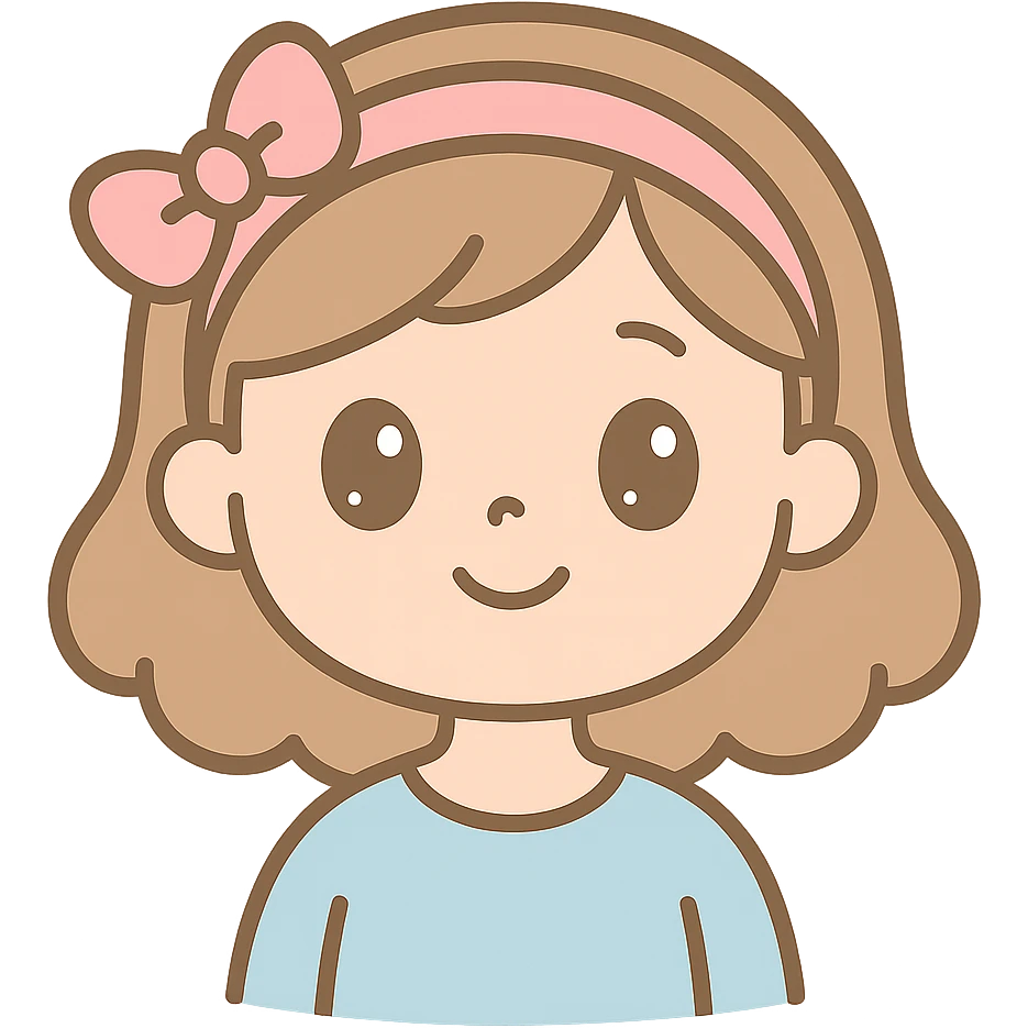 cute girl with pink headband, innocent features, happy facial expression, cute cartoon style emoji
