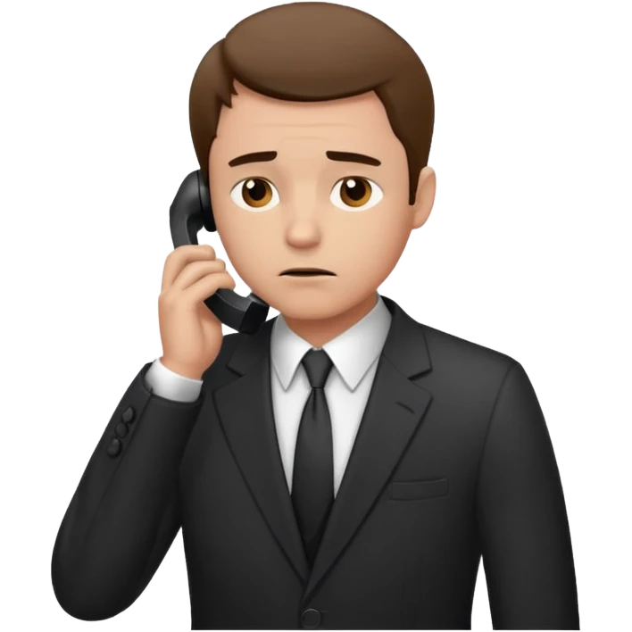 A man on the phone about to make a complaint but sad emoji