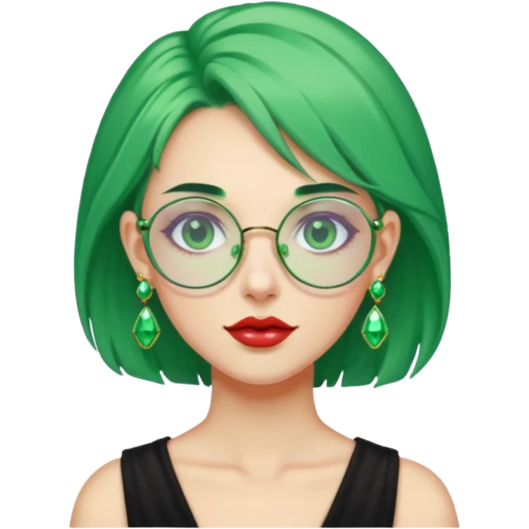 gem lover woman with gem accessories excessive amount gem glassess very big gem earrings green hair emoji