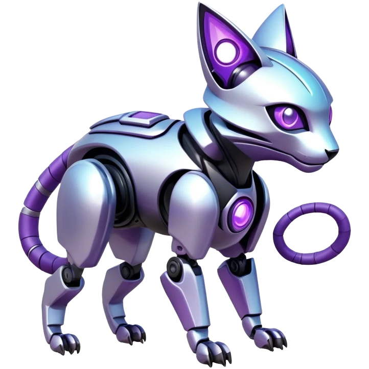  exotic iridescent silver and purple cyber-Protogen-Fakémon-Pokémon-Vernid-robot-feline-creature emoji