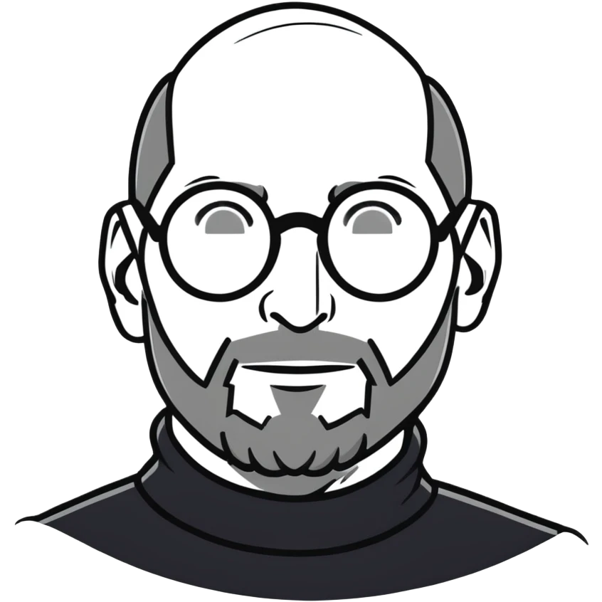 Steve Jobs with black turtleneck, round glasses, beard emoji