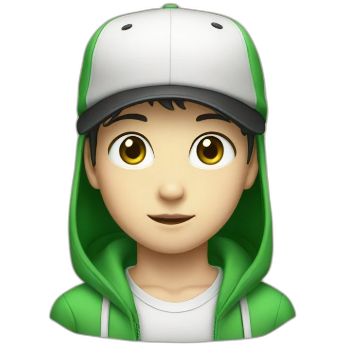 japanese boy, green eyes, cap emoji