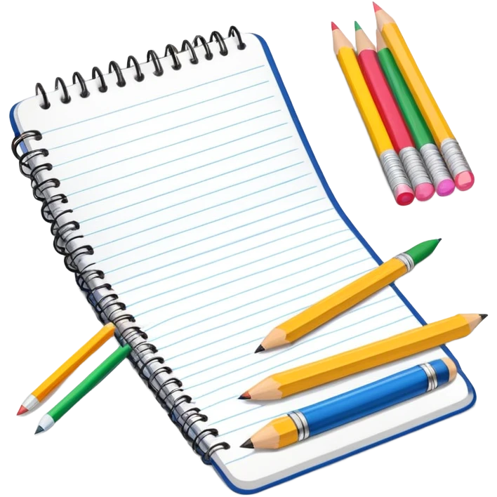 School stationery set with pencils, notebooks, ruler, and eraser emoji