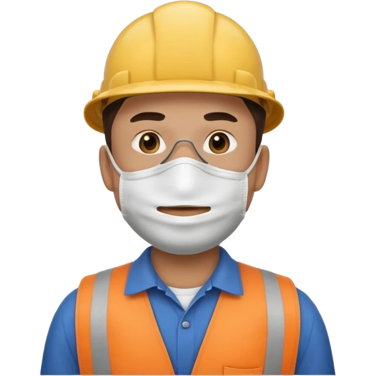 남자사람이 입에 뚫리지않은 마스크 쓰고있고, 작업복을 입고있는 이모지 emoji