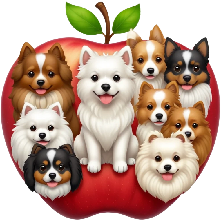 Multiple dogs piling on top of an Apple logo emoji