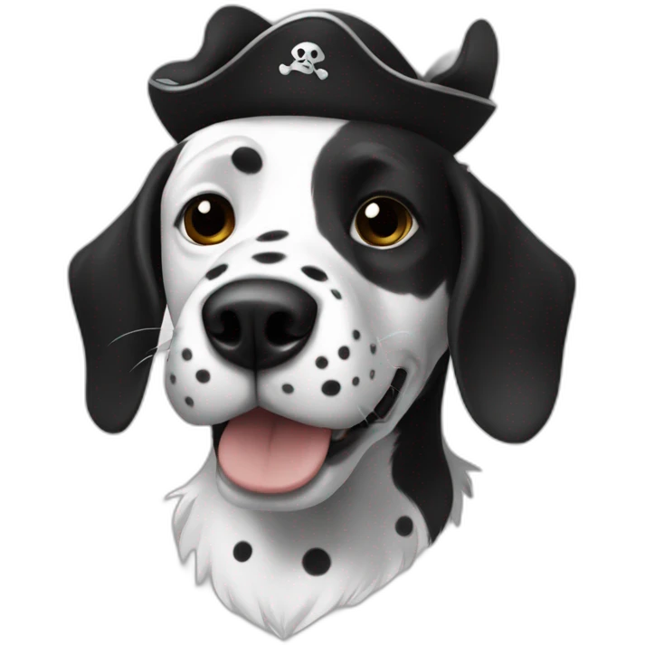 black and white, black spots, pirate dog emoji