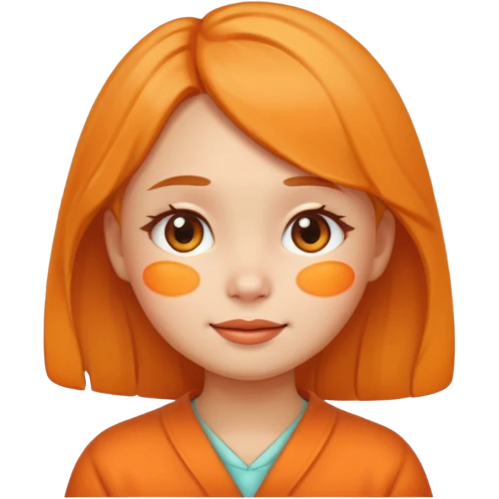 cute girl emoji with round face, teary eyes, soft cheeks, gentle smile, small tangerine-shaped hairpin, warm, emotional, cartoonish emoji