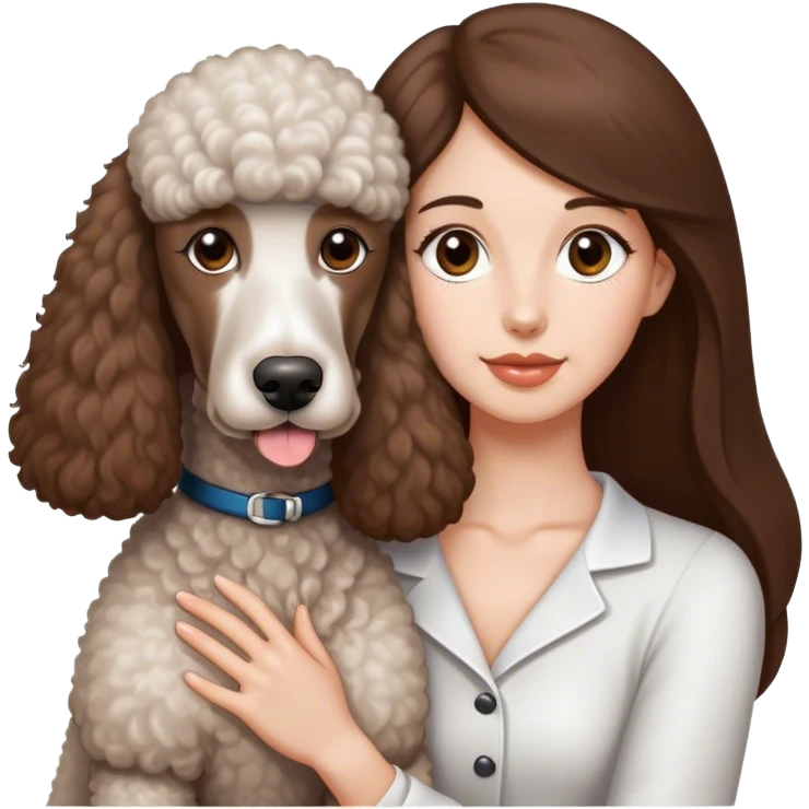 Long straight brown hair brown eyes beautiful women The white standard poodle you're holding emoji