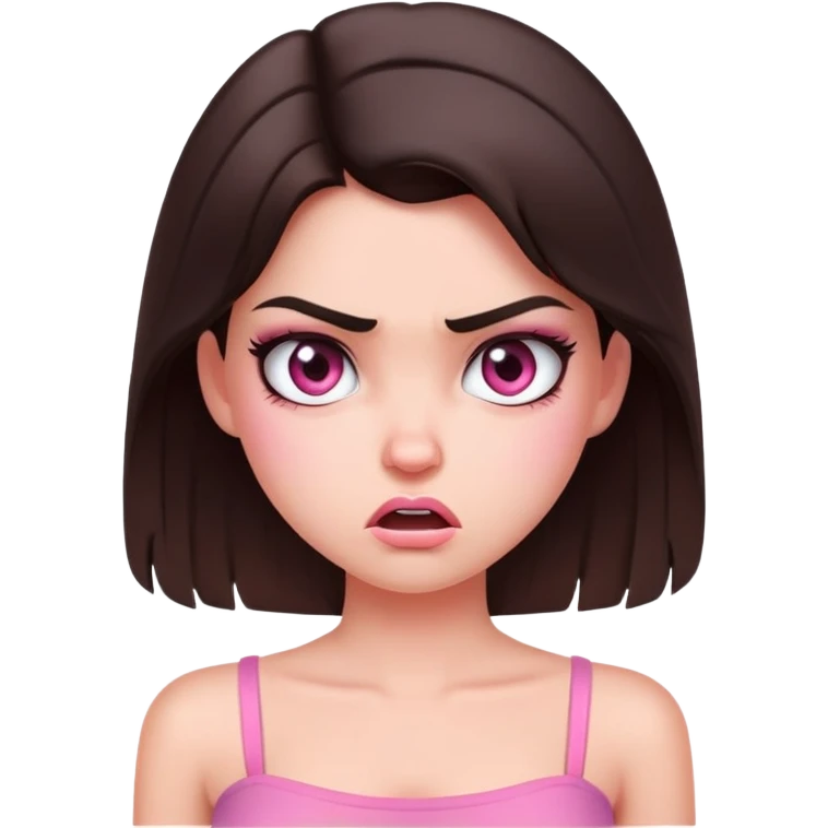beautiful brunette girl soft makeup pink tube top cute angry face emoji