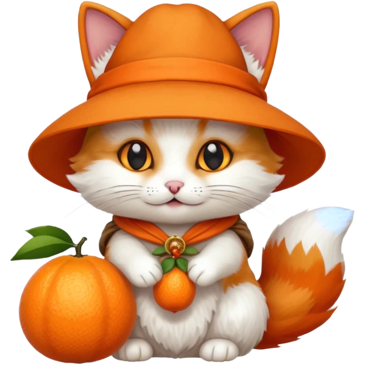 Cat wearing a hat and has a kitsune fruit in her hand emoji