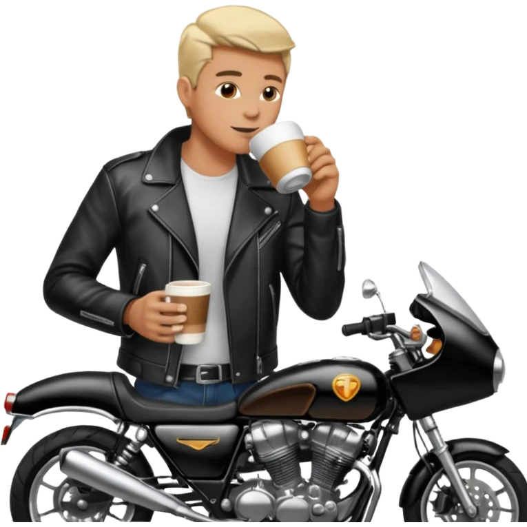 Man drinking coffee with the motorcycle emoji