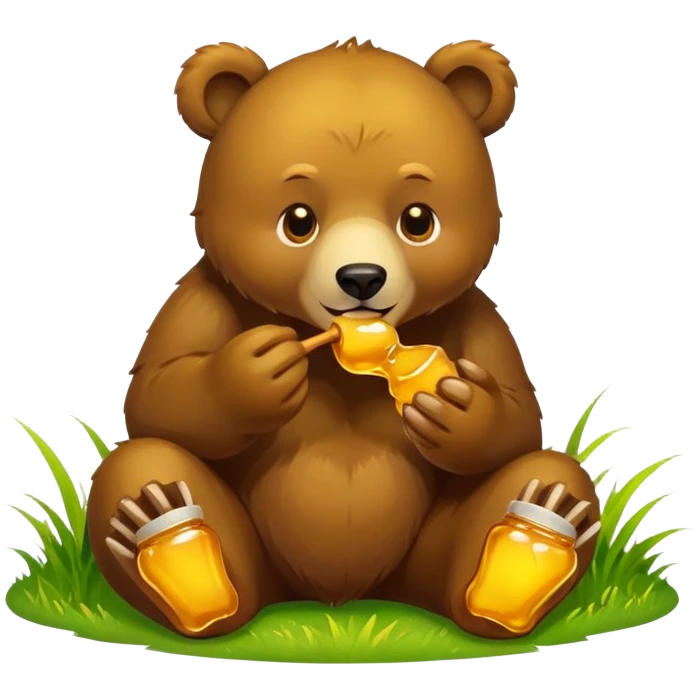 Bear eating honey on grass emoji