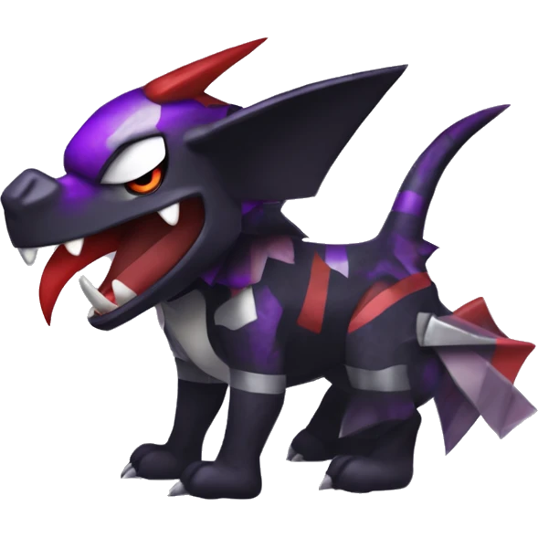 Black Cool Edgy Nargacuga-Houndoom-Garchomp-Noivern Fakémon  with White and Red and purple and black Edgy markings emoji