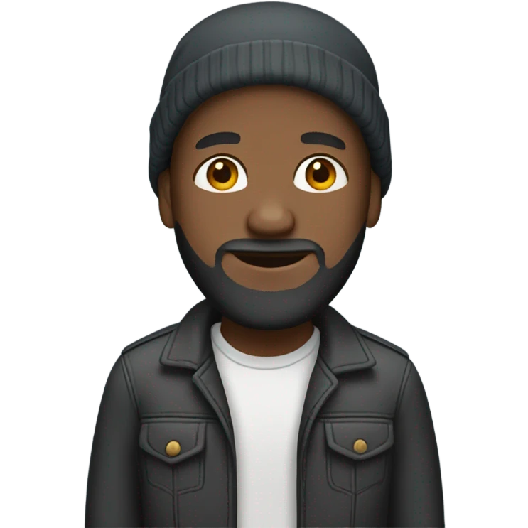 Black bald man with a beard and beanie full body emoji