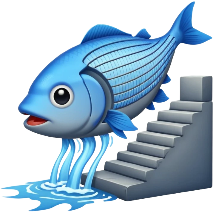 Emoji-style illustration of a fish ladder, flat vector look, bold outlines, minimal details, no background emoji