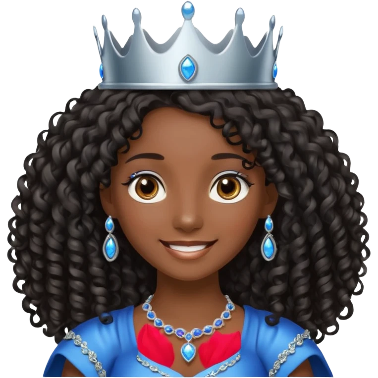 Por favor hazme el emoji de la princesa pero morena con el pelo negro y rizado y largo, los ojos marrones y la corona plateada con jollas azules emoji