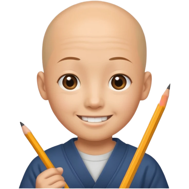 quero um personagem de descendencia japonesa, um pouco calvo e sorrindo com um lapis na mao emoji