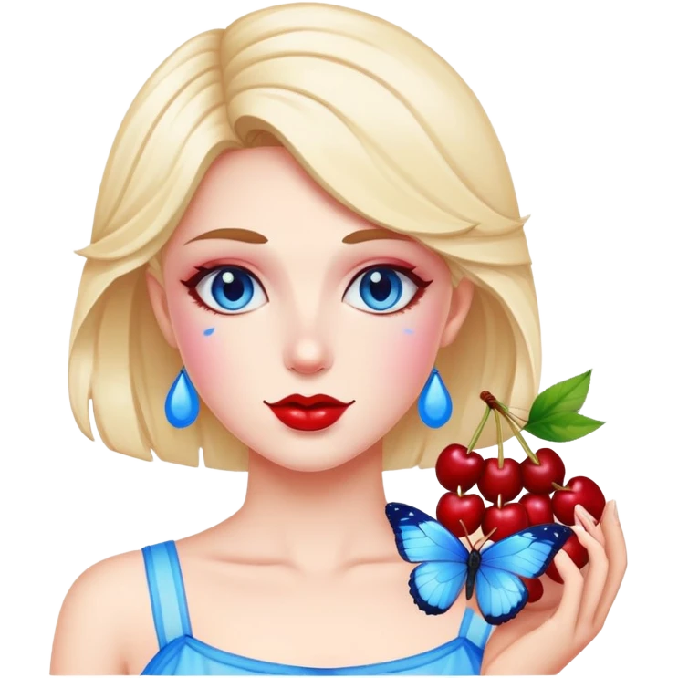 TransGirl next door with cherries & blue butterfly  emoji