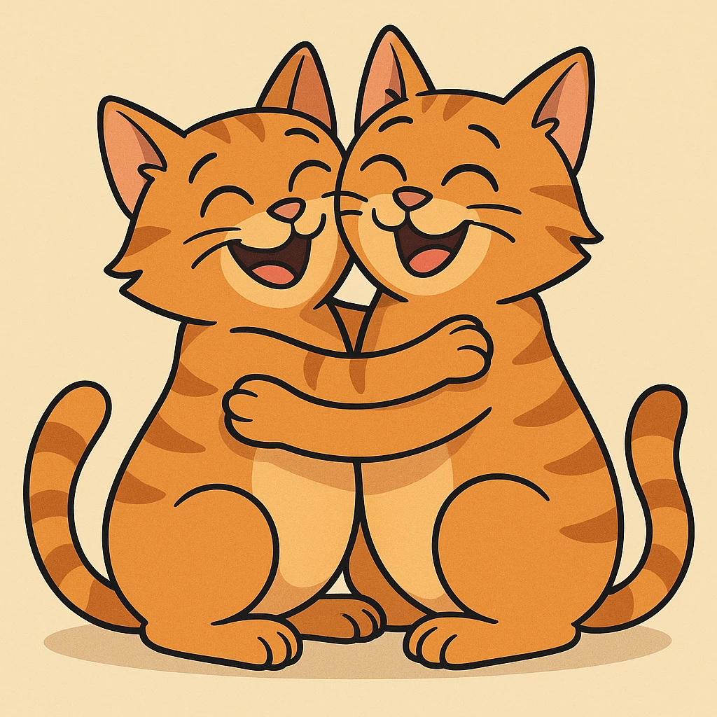 two ginger cats hugging, cheerful emoji
