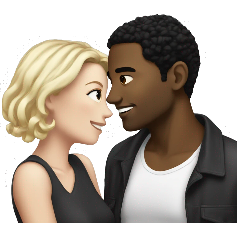 romantic moment between lovers black guy and white gurl with black hair  emoji