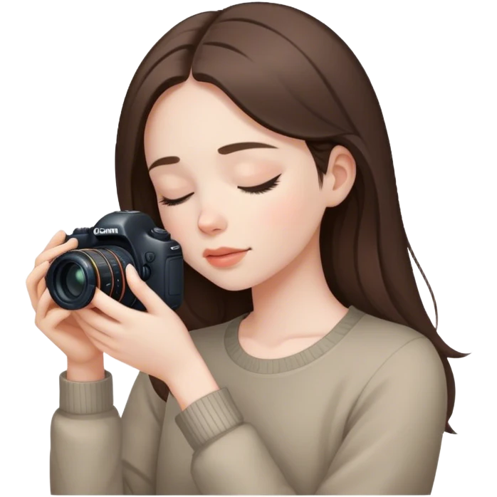 beautiful pale brunette girl taking photos with canon camera eyes closed  emoji