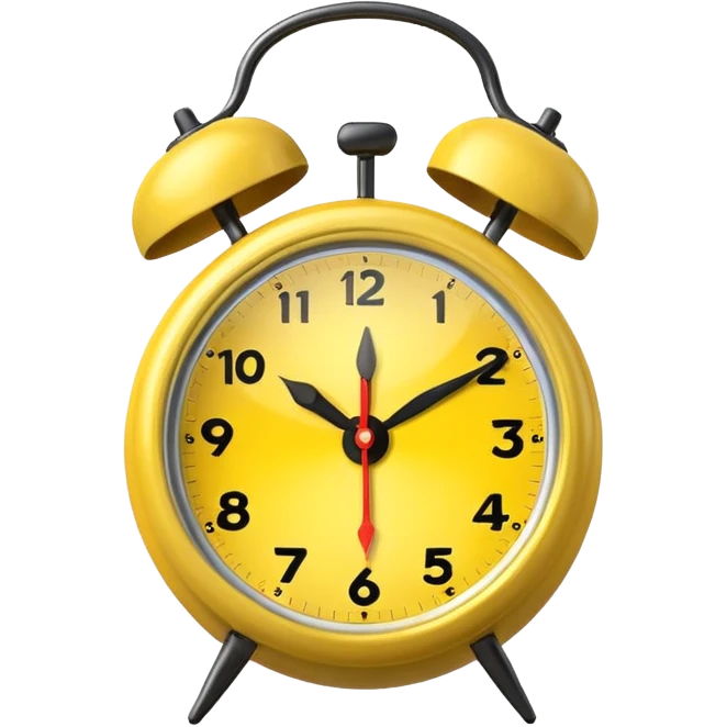 Generate a high-quality image of a generic yellow alarm clock with twin bells on top, classic shape, realistic color and shading, smooth gradient colors, no facial features, no brand marking


 emoji