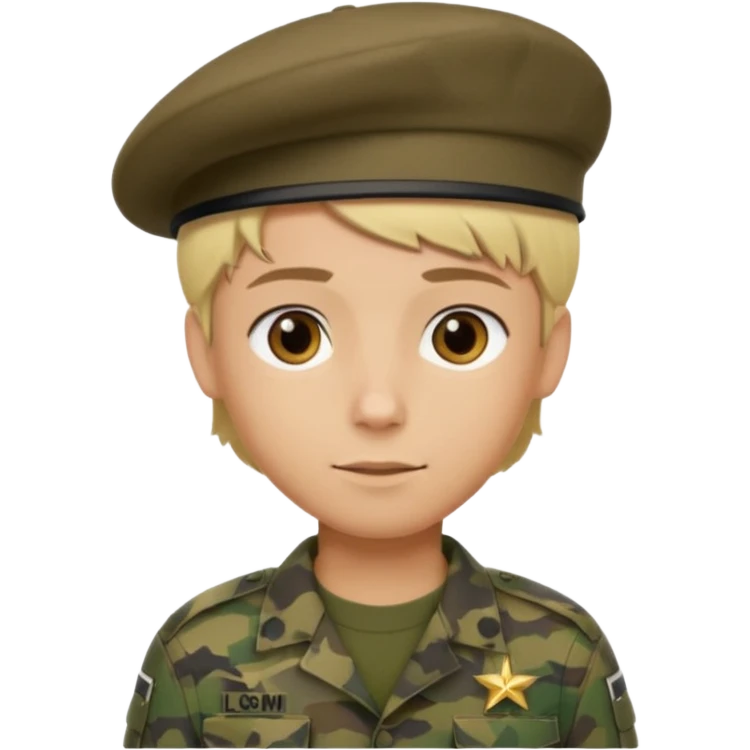 a soldier with short blonde hair in camo male in a beret  emoji