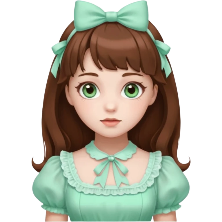 sweet lolita with brown hair, amber eyes, white skin, wearing a mint green dress emoji